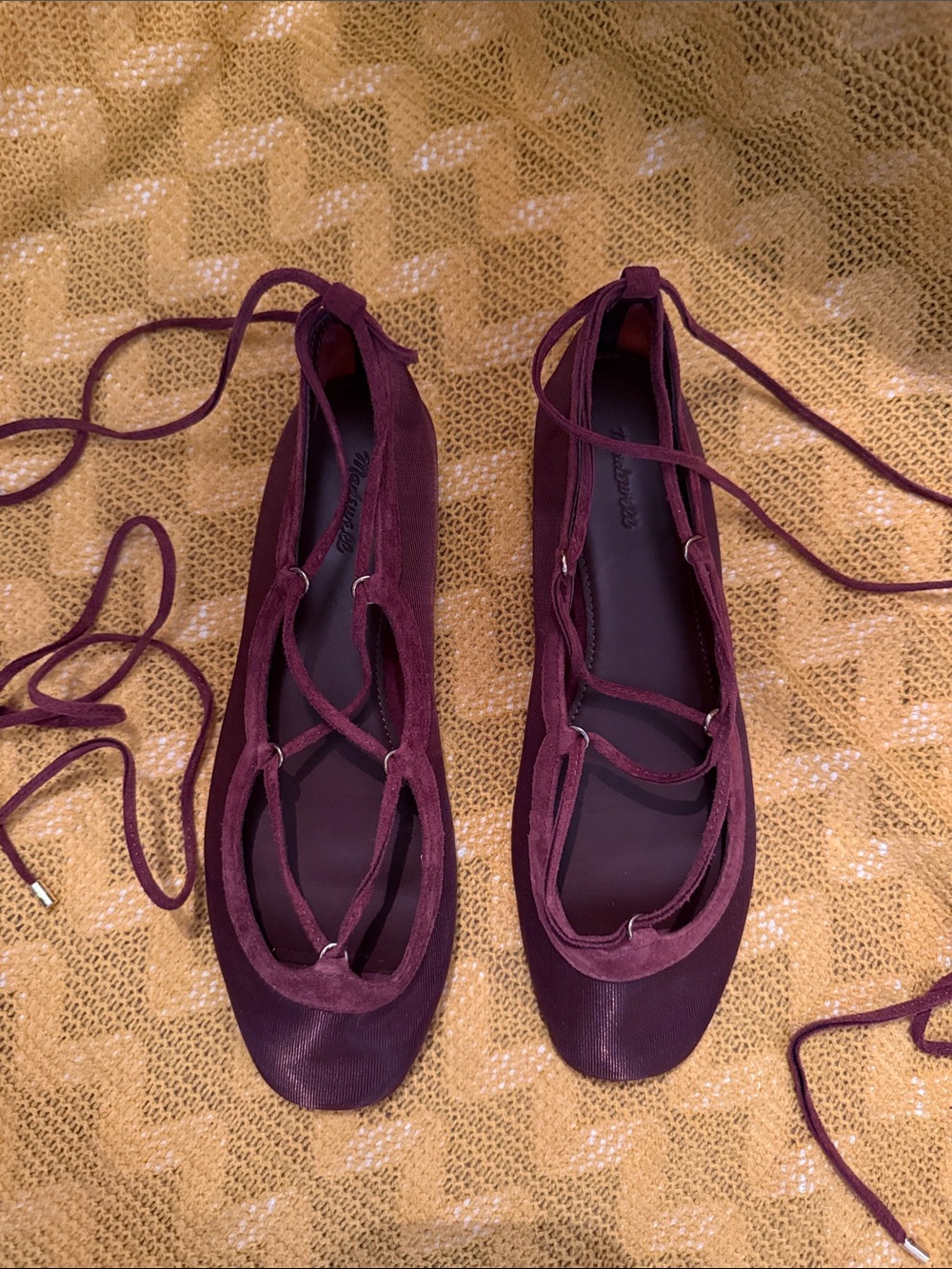 Madewell Lace-Up Ballet Flats in Deep Wine
